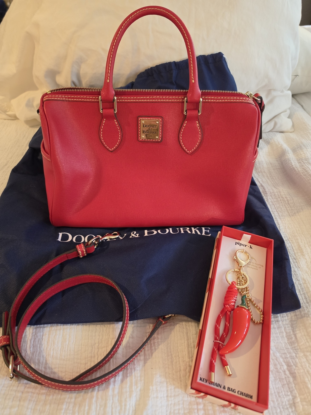 Dooney & Bourke Red Leather Satchel with Shoulder Strap